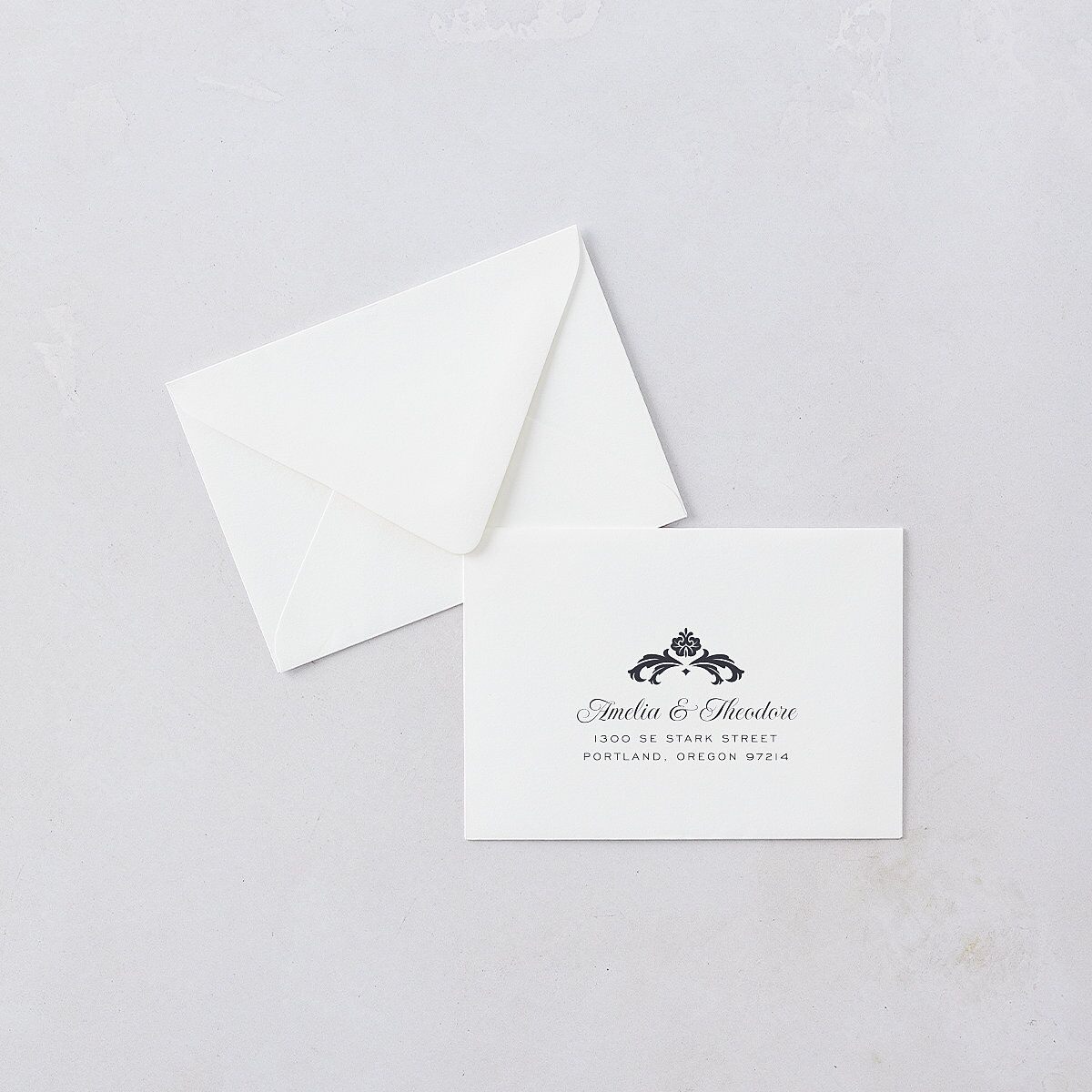 Romantic Vintage Luxury Response Card Euro Envelopes White Moody Blue Return Address Luxe