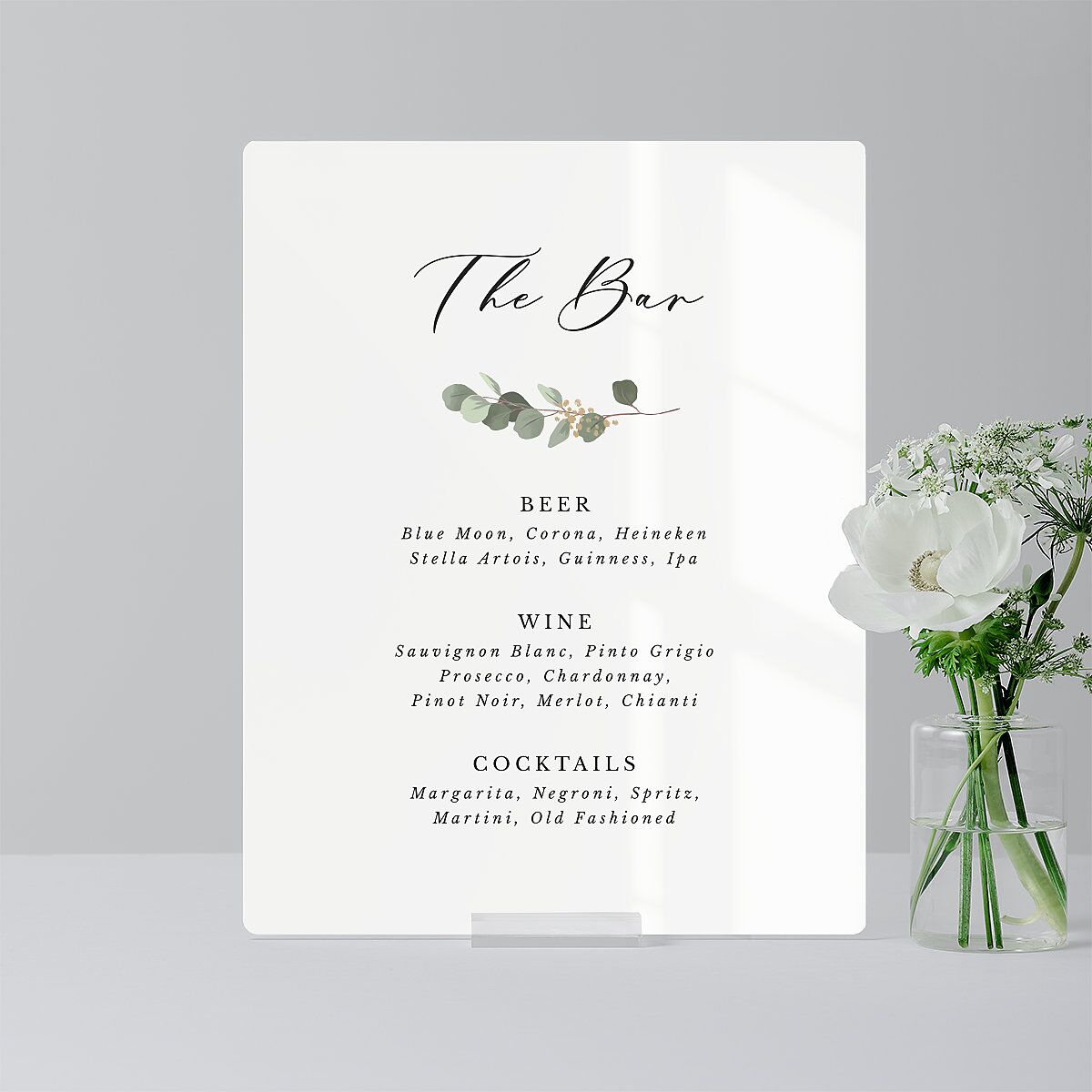 Eucalyptus Frame Acrylic Favor Tabletop Sign Small Pure White Standard Acrylic S Tabletop Favor