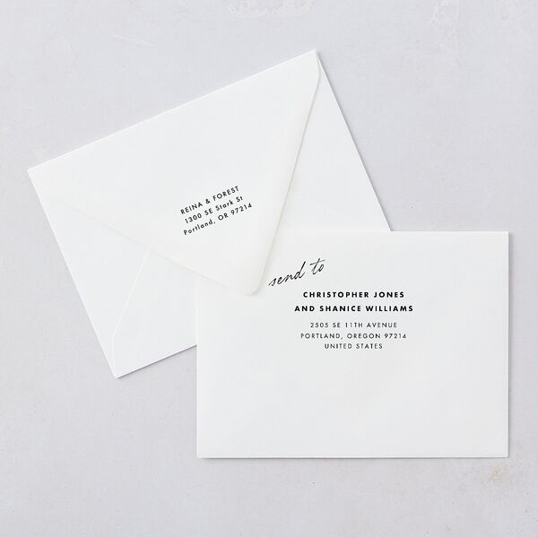Editorial Film Strip Collage Save The Date Card Euro Envelopes Licorice White Both Recipient and Return Addresses Luxe Signature