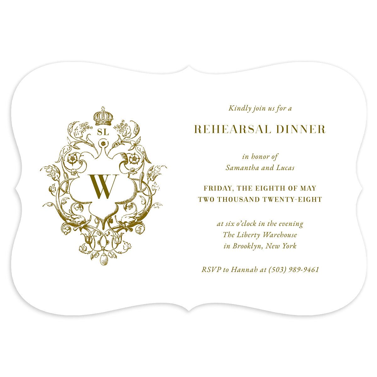 Ornate Vintage Crest Rehearsal Dinner Invitations