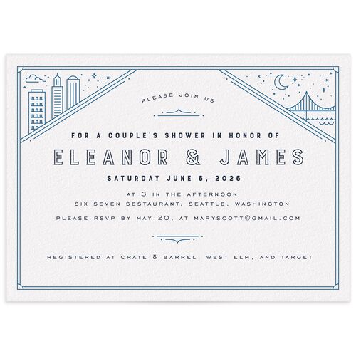 Iconic City Bridal Shower Invitations Moody Blue Signature