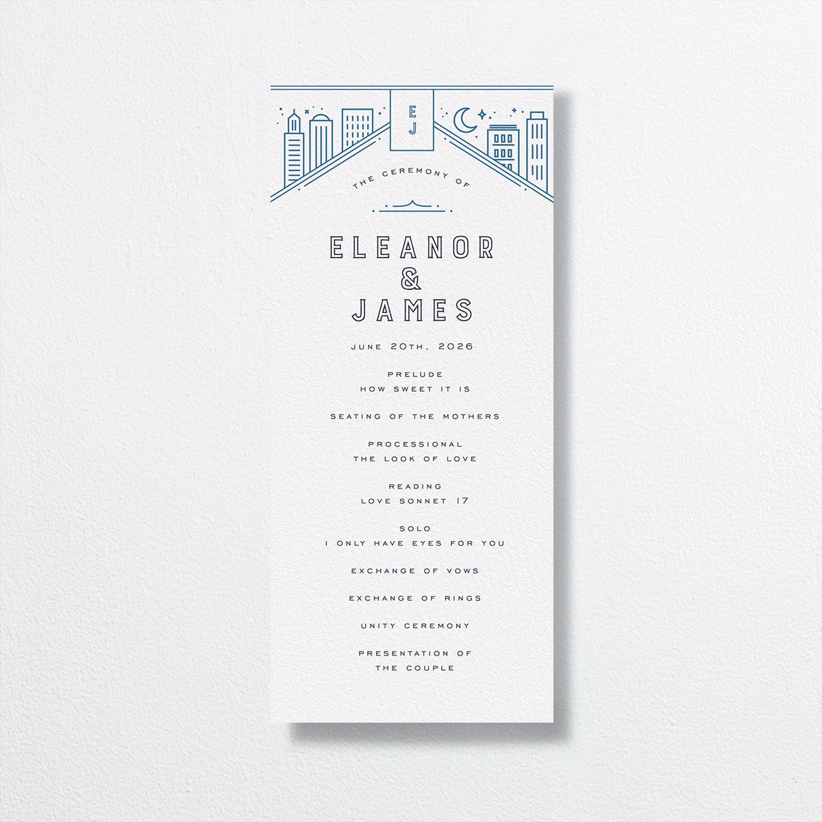 Iconic City Wedding Programs front in blue