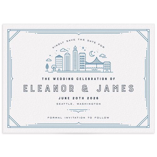 Iconic City Save the Date Cards Moody Blue Signature smooth No