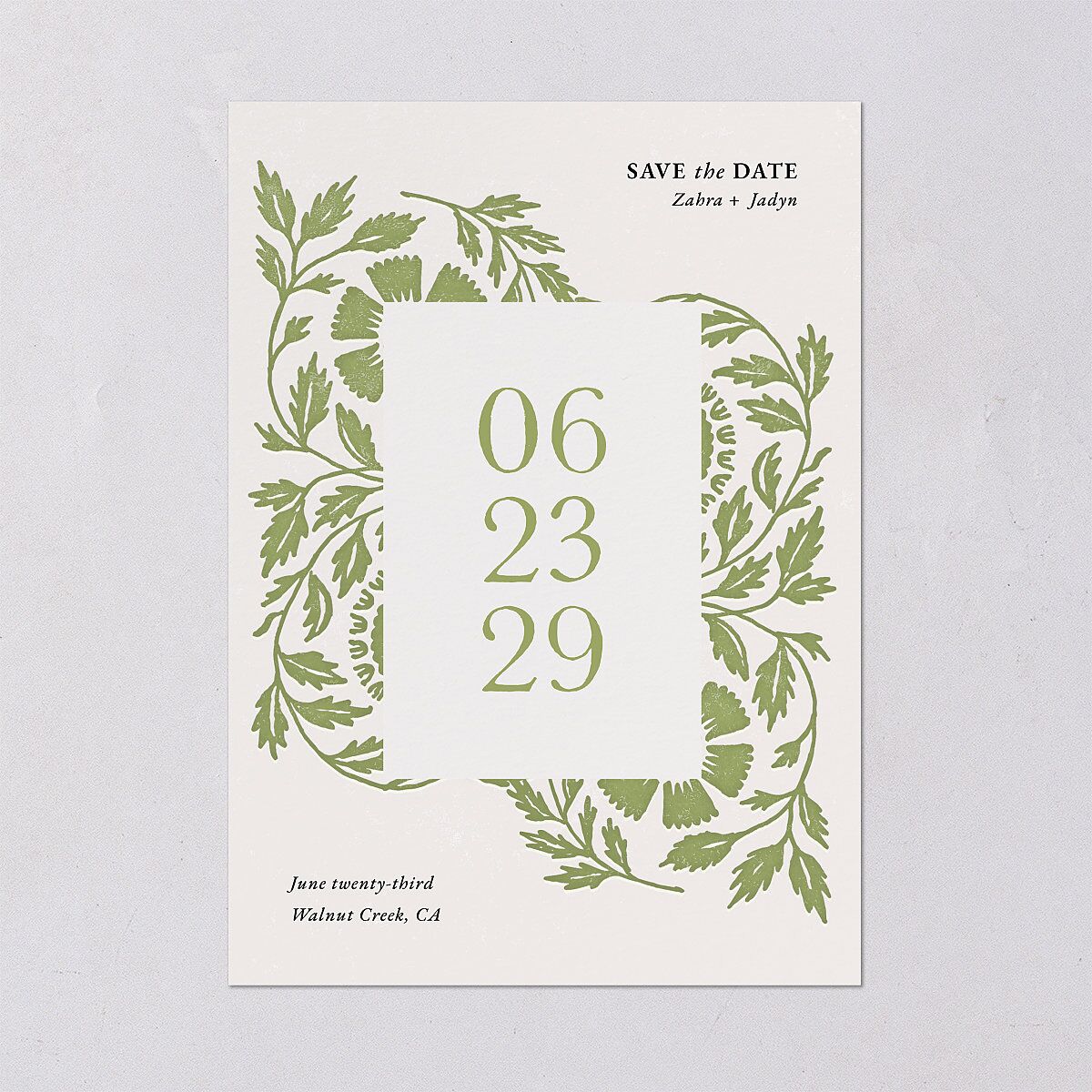 Block Print Save the Date Cards Meadow Signature smooth Blank No Standard