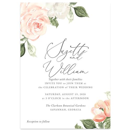 Romantic Garden Wedding Invitations Peach Pink Signature Blank No Standard