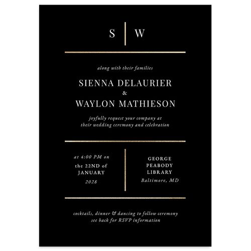 Classic Line Foil Wedding Invitations Midnight Gold Signature Blank No Standard