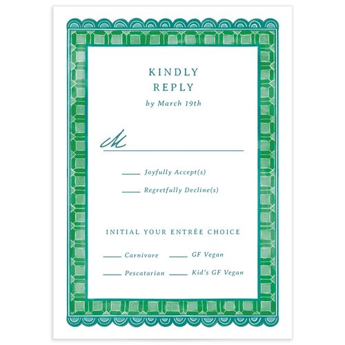 Marrakesh Tile Wedding Response Cards Jewel Green Signature