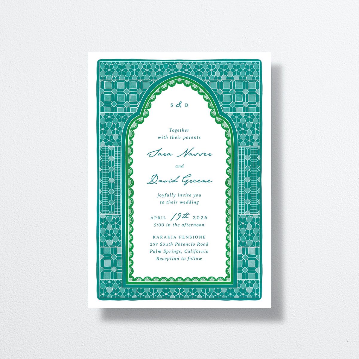 Marrakesh Tile Wedding Invitations front in teal