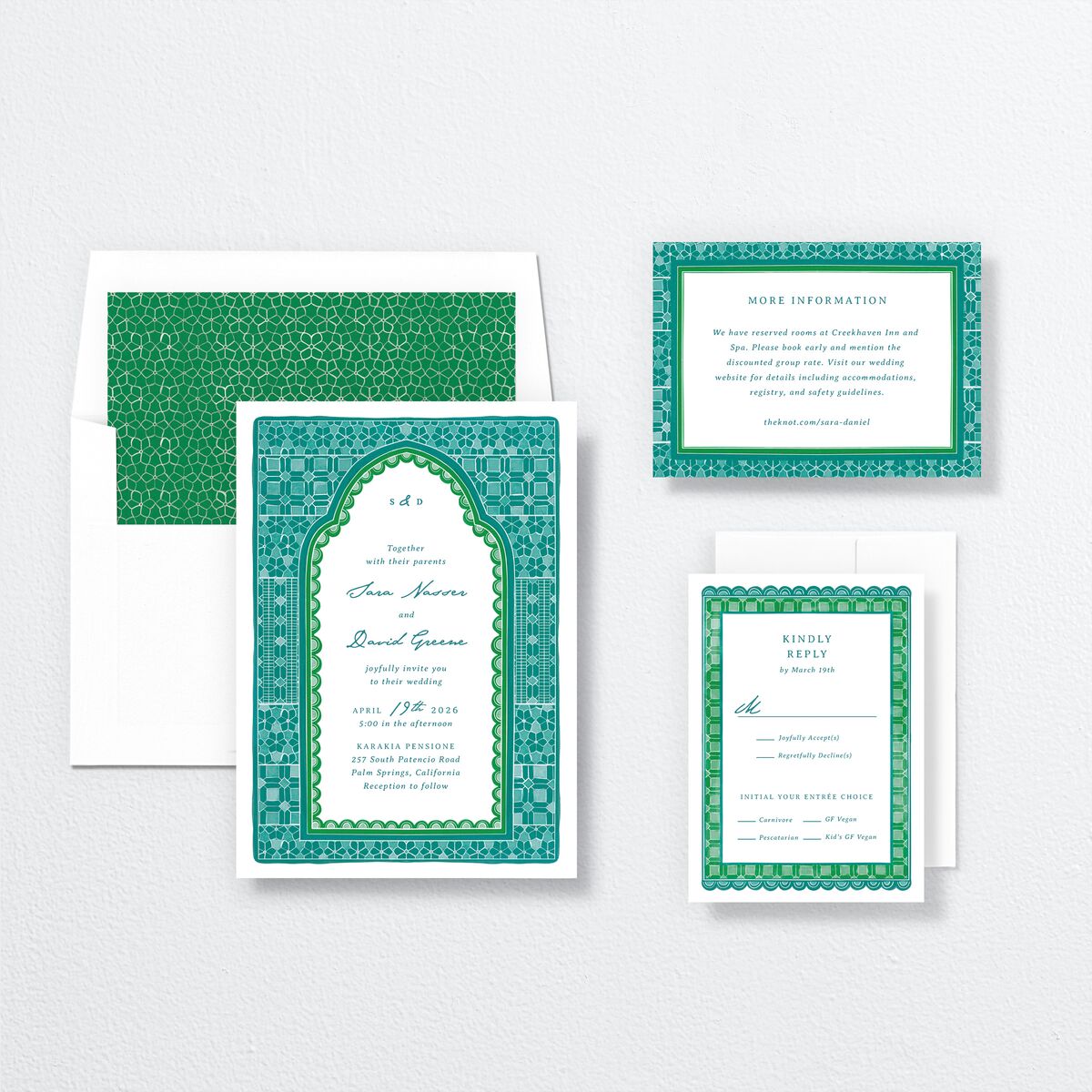 Marrakesh Tile Wedding Invitations Jewel Green Signature No