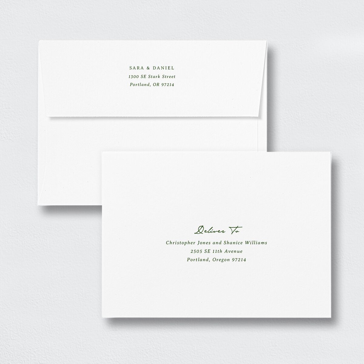 Marrakesh Tile Wedding Invitation Envelopes White Scottish Green Both Recipient and Return Addresses Standard Signature