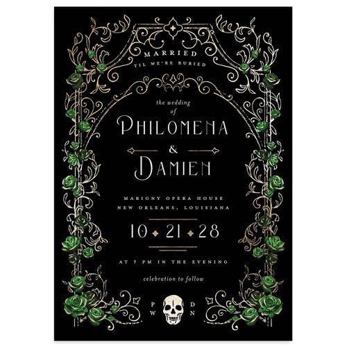 Gothic Gate Foil Wedding Invitations Gold Green Apple Signature Blank No Standard