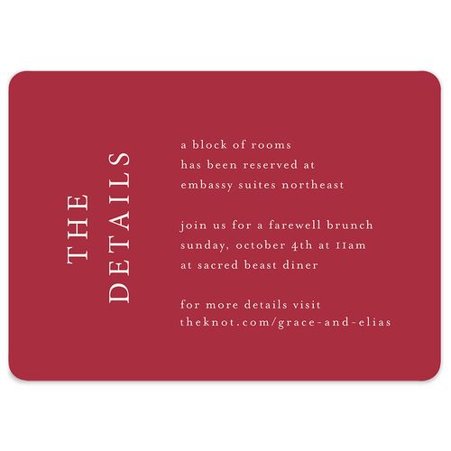 Autumn Romance Wedding Event Detail Cards Raspberry Signature Rounded
