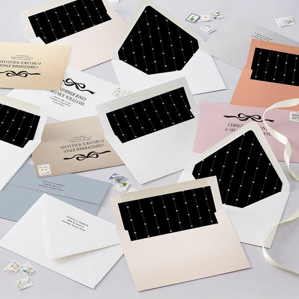 Whimsical Hand Drawn Bow Wedding Invitations Linen Signature Blank No Standard
