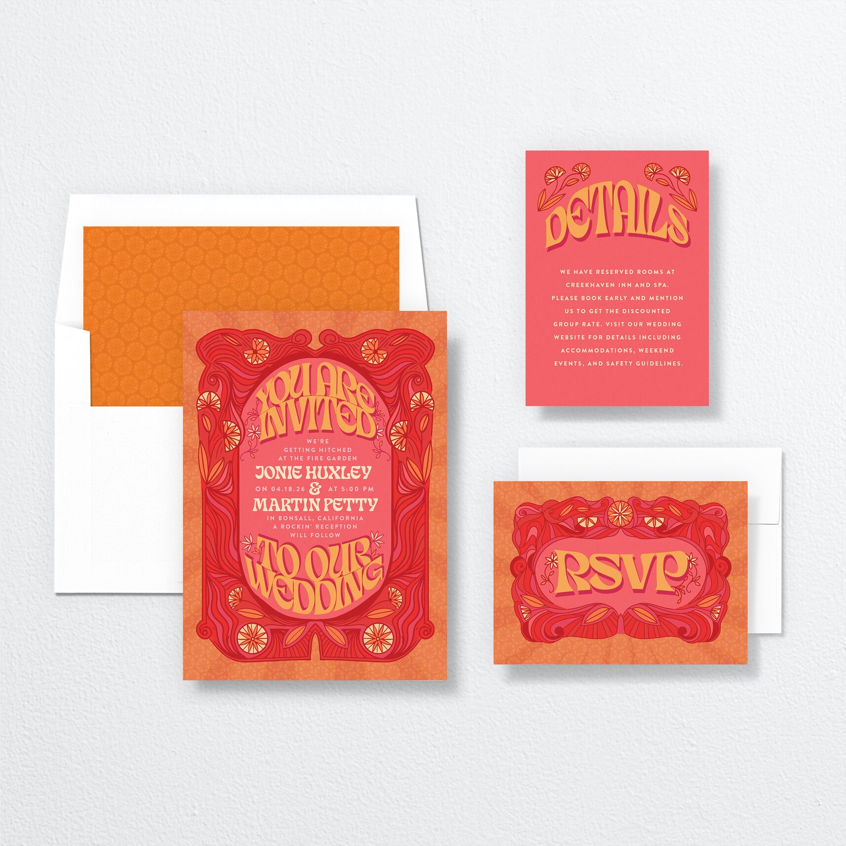 Wedstock Wedding Invitations suite in pink