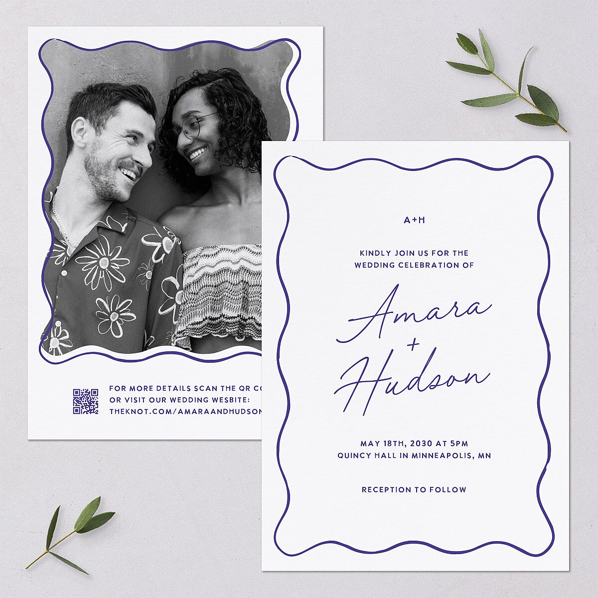 Hand Drawn Wavy Border Wedding Invitations Sapphire Signature Blank No Standard