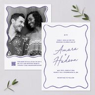 Hand Drawn Wavy Border Wedding Invitations Sapphire Signature Blank No Standard