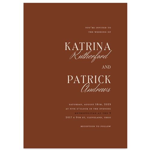 Simple Elegant Black Tie Wedding Invitations Copper Signature Blank No Standard