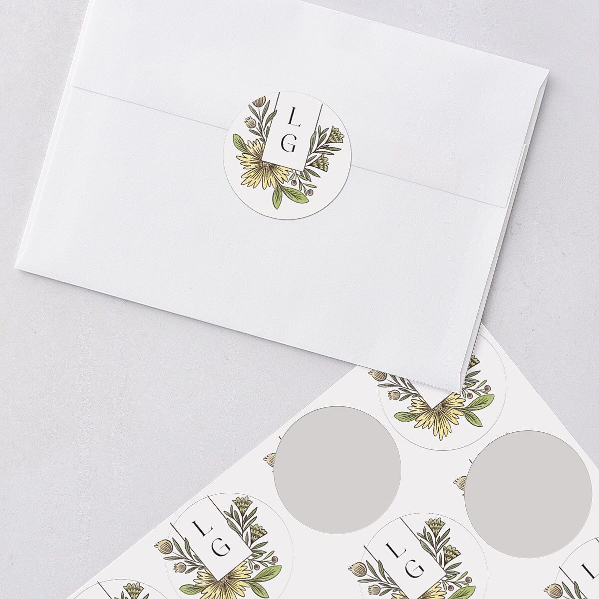 Timeless Wildflowers Wedding Stickers Pear Circle