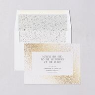 Shimmering Frame Save The Date Cards Gold Off-White Signature smooth Blank No Standard