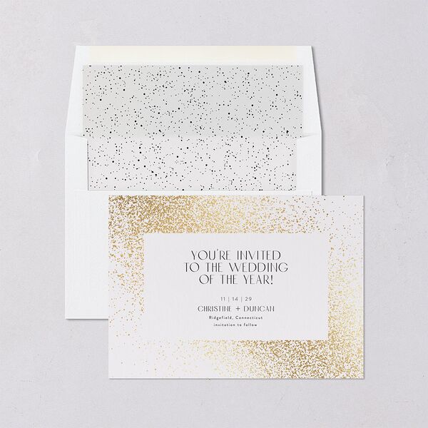 Shimmering Frame Save The Date Cards Gold Off-White Signature smooth Blank No Standard