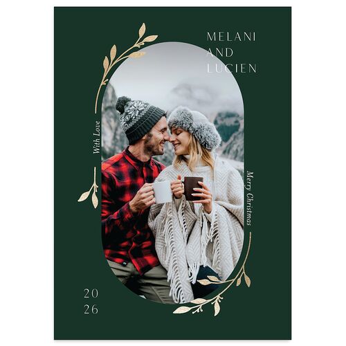 Christmas Sprigs Holiday Cards Gold Dark Green Signature Blank