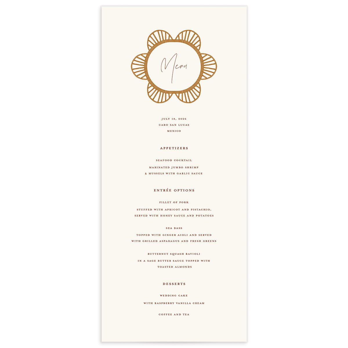 Scallop Rattan Menus