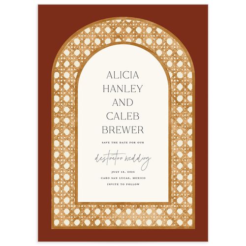 Scallop Rattan Save the Date Cards Rust Signature smooth No