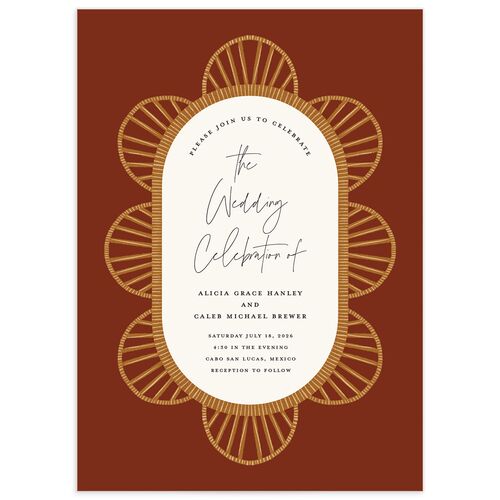 Scallop Rattan Wedding Invitations - Burgundy