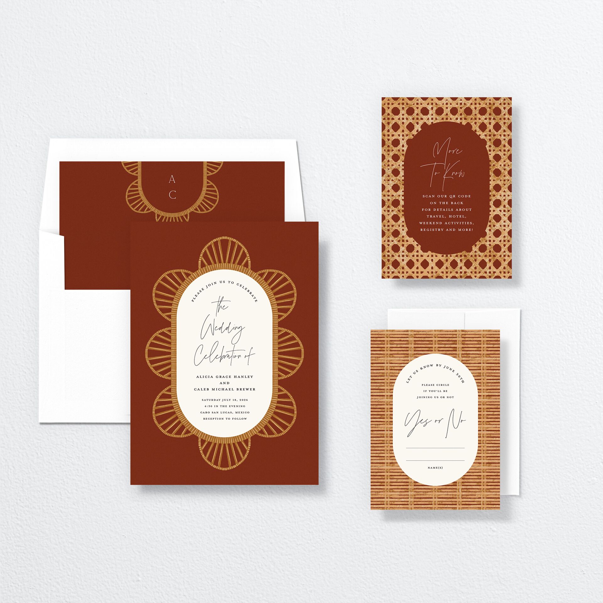 Scallop Rattan Wedding Invitations — view 4