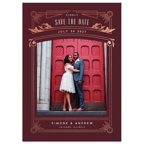 Ornate Elegance Save The Date Cards Rose Gold Burgundy Signature smooth Blank No