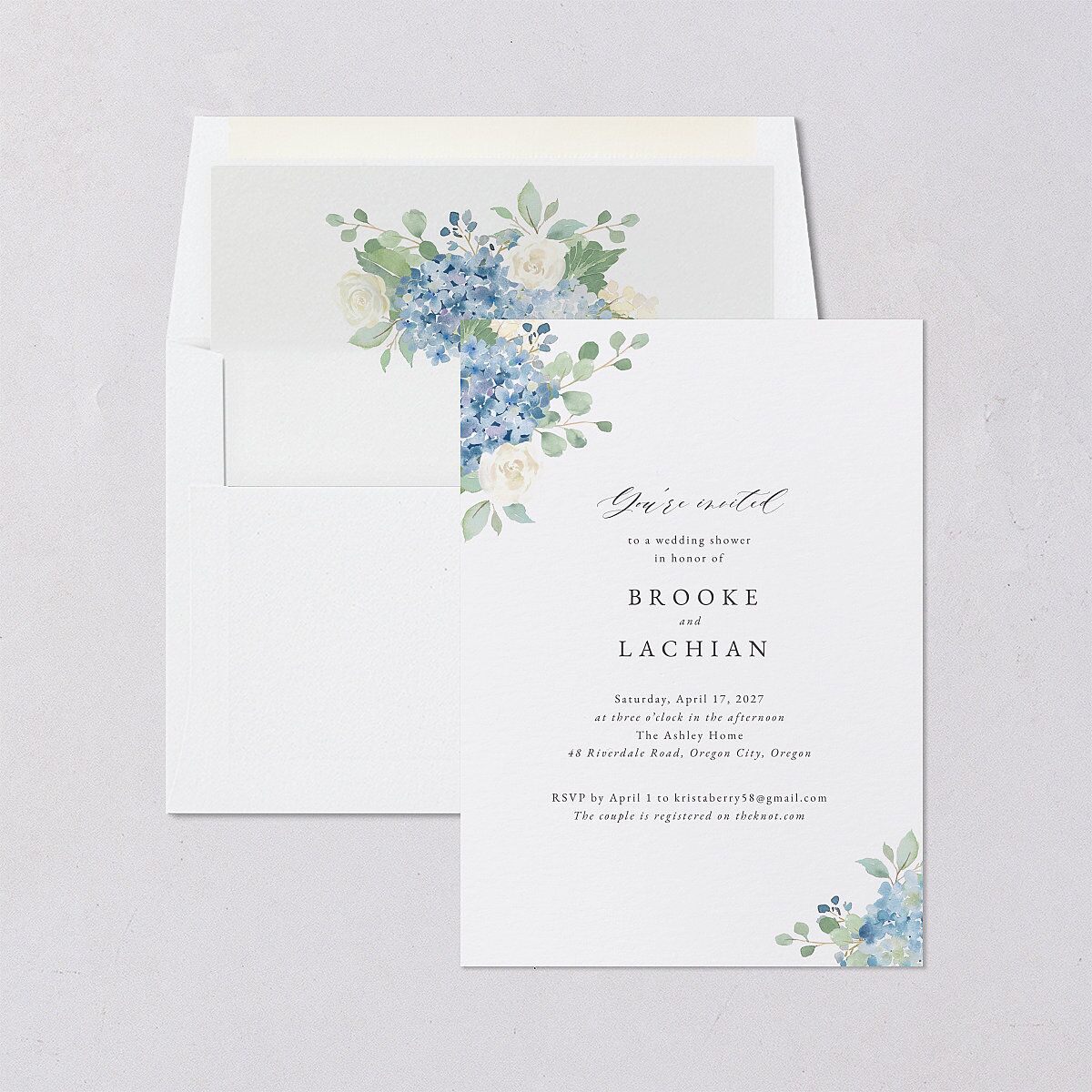 Elegant Hydrangea Bridal Shower Invitations Dusty Blue Signature Blank Standard