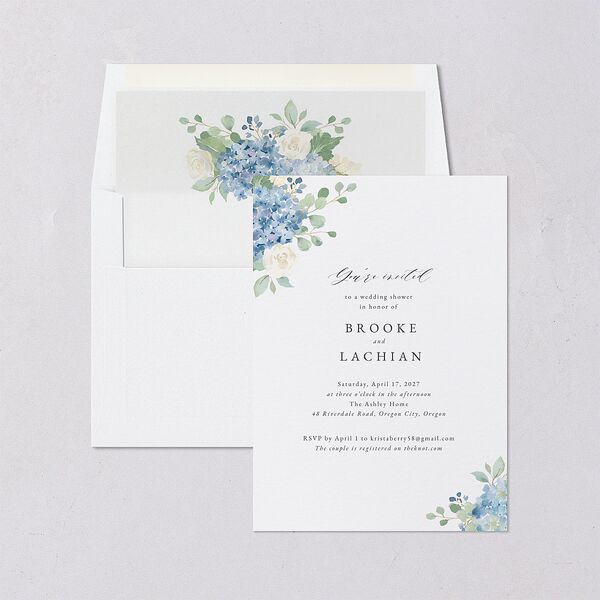 Elegant Hydrangea Bridal Shower Invitations Dusty Blue Signature Blank Standard