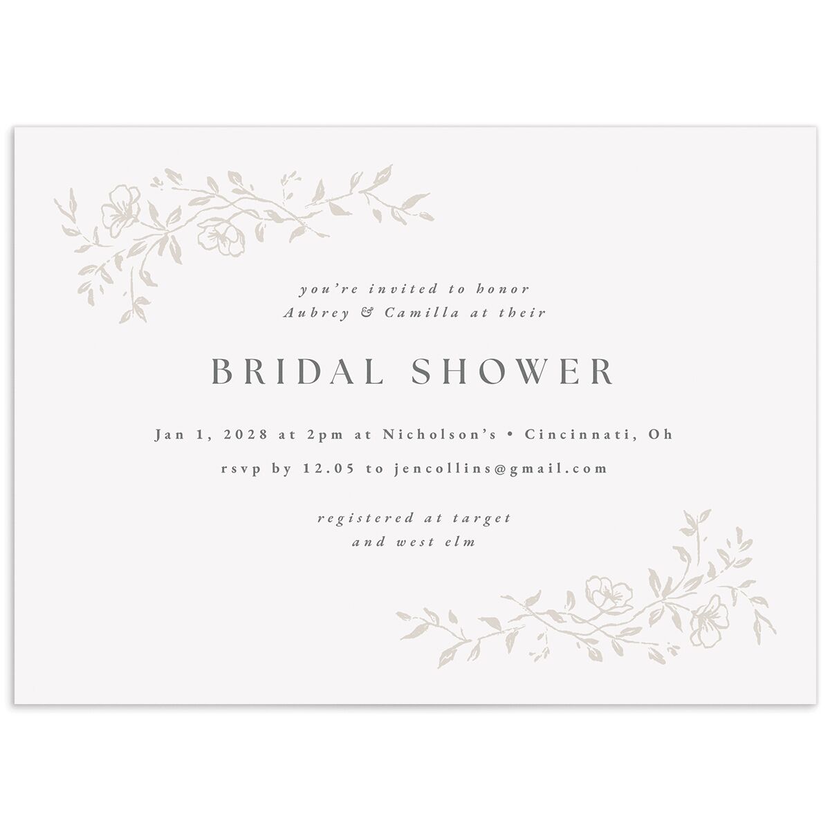 Gilded Branches Bridal Shower Invitations
