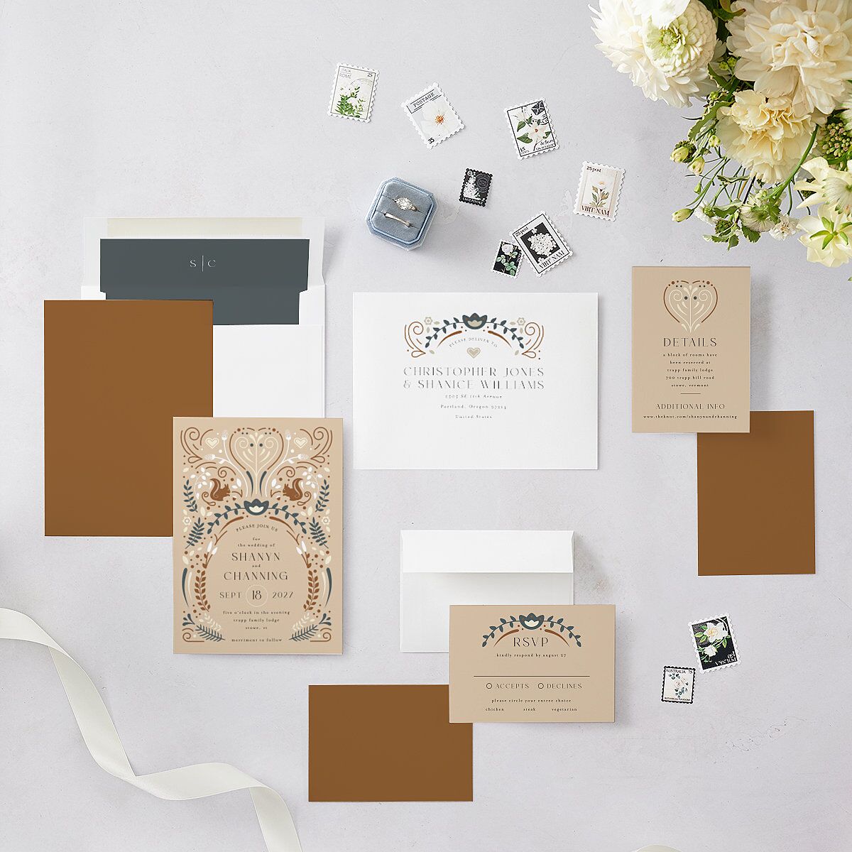 Nordic Folk Wedding Invitations Latte Signature Blank No Standard