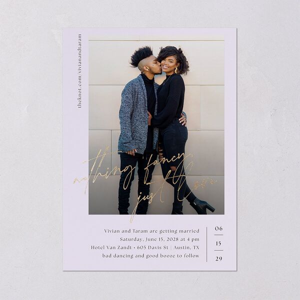 Just Love Wedding Invitations Gold Sheer Lilac Signature Blank No Standard