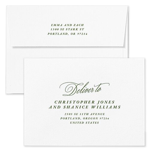 Life is Merrier Calligraphy Photo Holiday Card Envelopes Blue Sage Both Recipient and Return Addresses Standard Signature