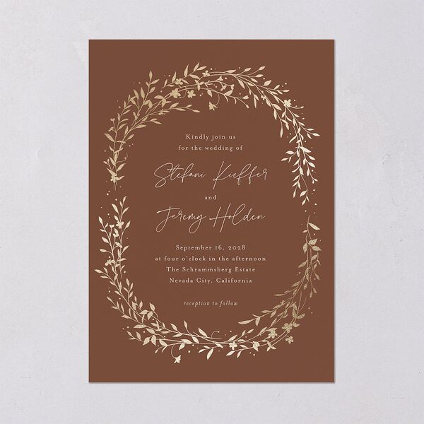 Oval Garland Foil Wedding Invitations Sepia Gold Signature Blank No Standard