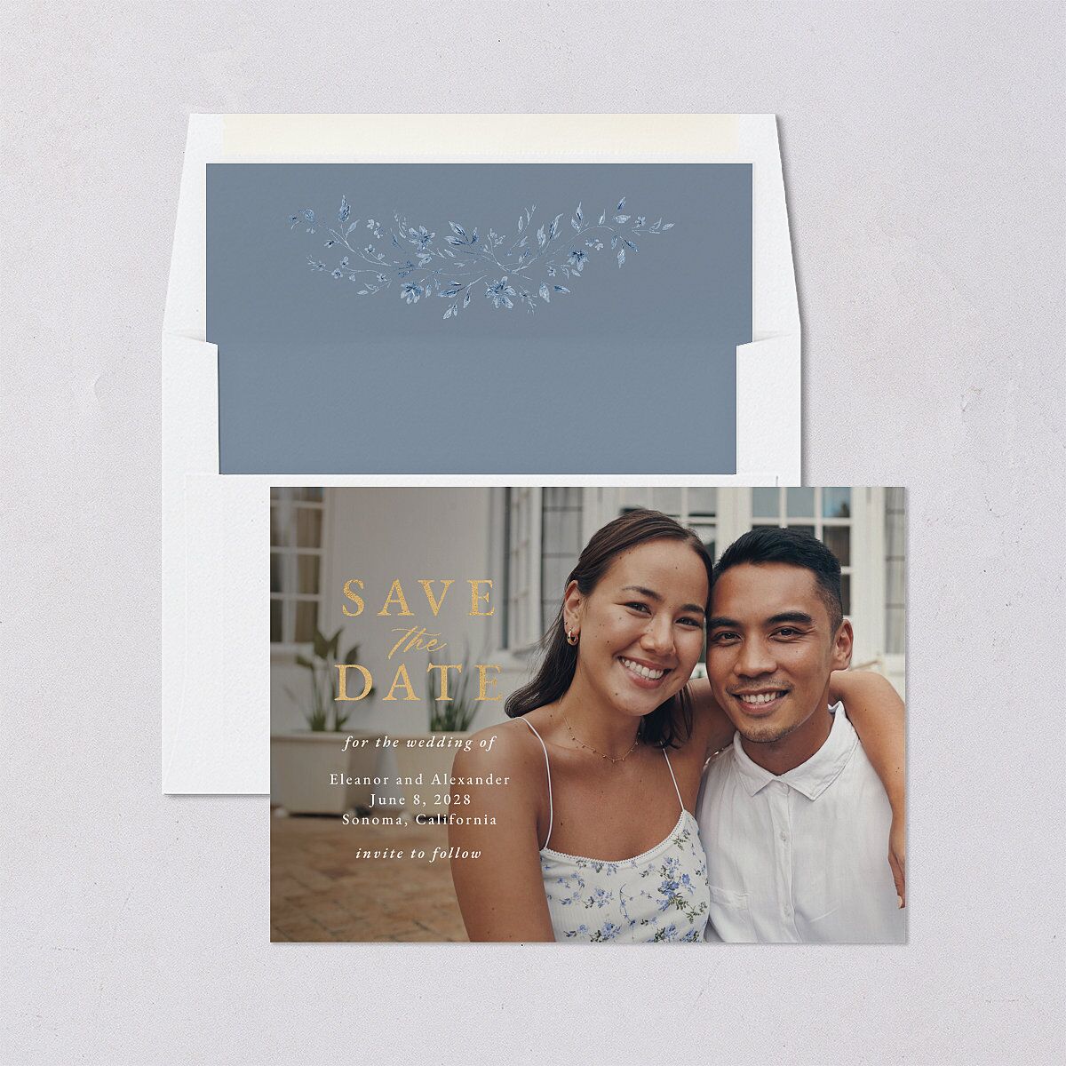 Timeless Floral Foil Save the Date Cards — view 4