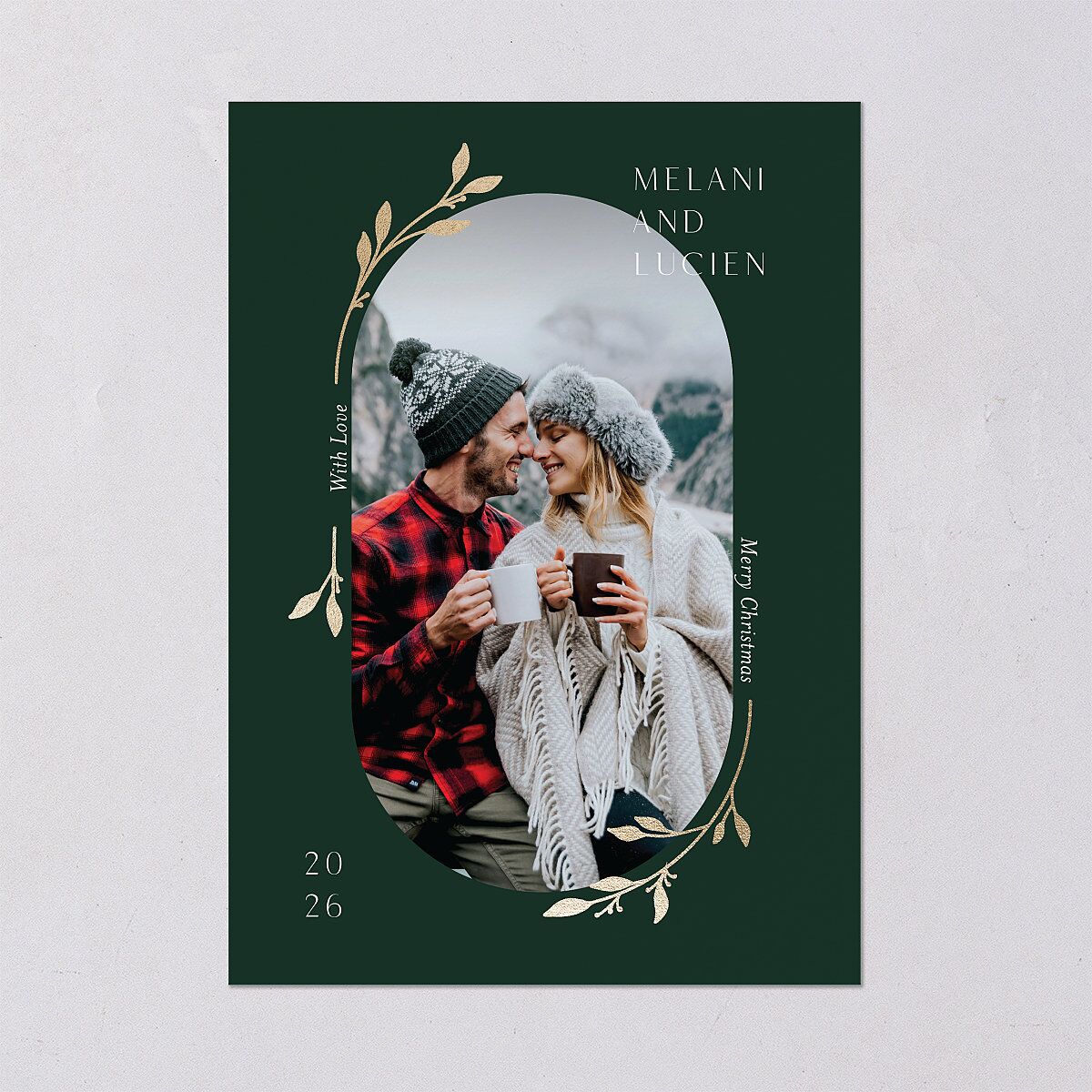 Christmas Sprigs Holiday Cards Gold Dark Green Signature Blank