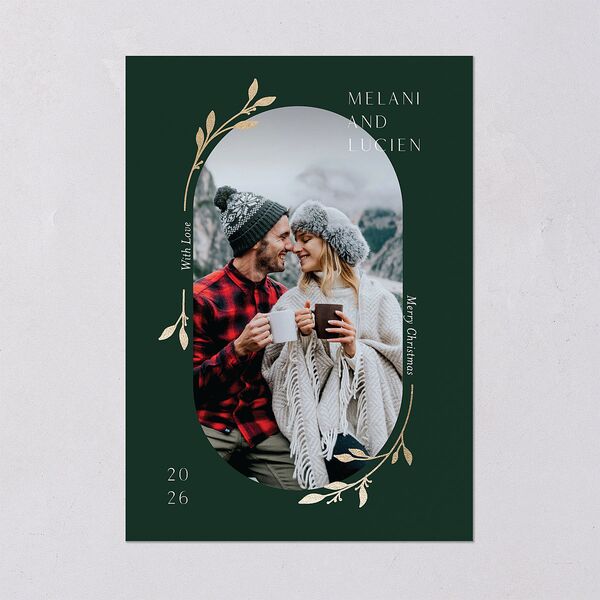Christmas Sprigs Holiday Cards Gold Dark Green Signature Blank