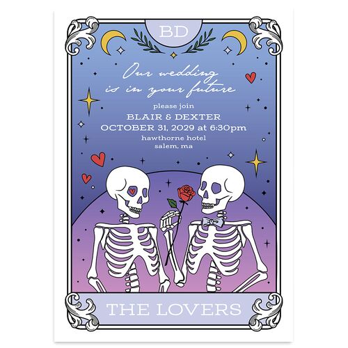 Halloween Tarot Skeletons Wedding Invitations French Violet Signature Blank No Standard