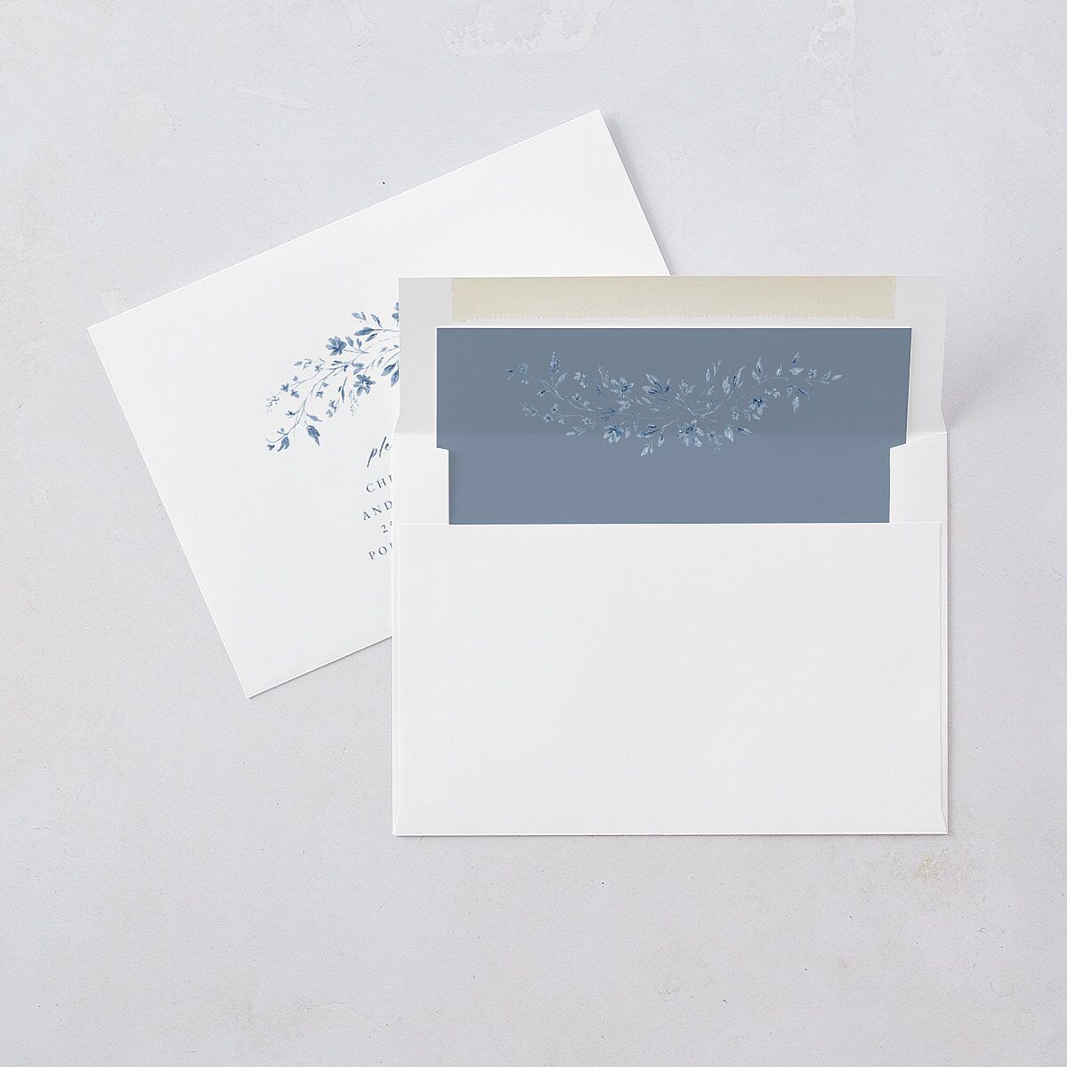 Timeless Floral Save the Date Cards Dusty Blue Signature smooth Blank No Standard
