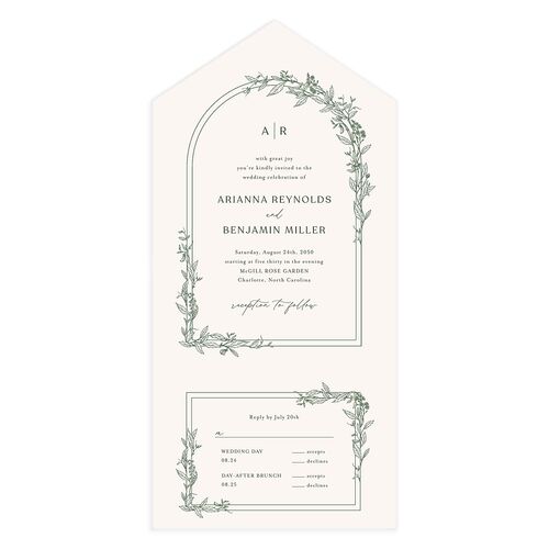 Botanical Arch All-in-One Wedding Invitations Hunter Green Signature Light Both Recipient and Return Addresses No