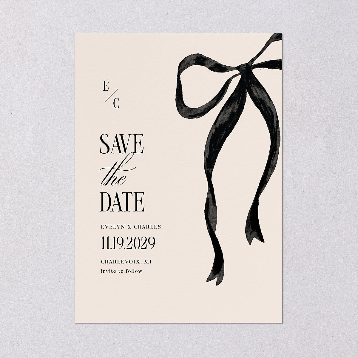 Whimsical Hand Drawn Bow Save the Date Cards Linen Signature smooth Blank No Standard