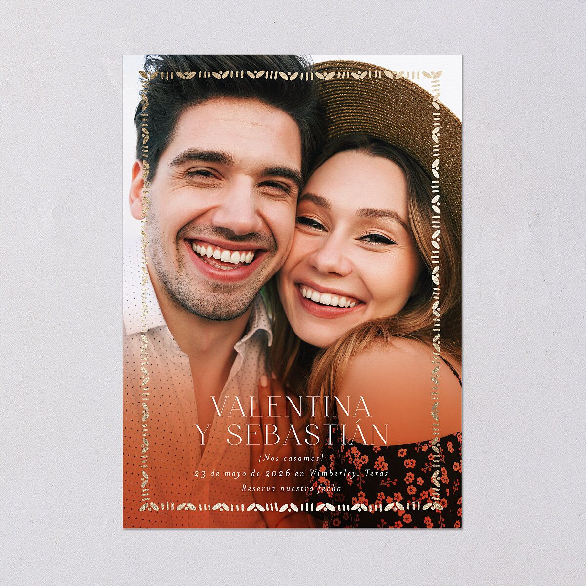 Hacienda Elegante Save The Date Cards Gold Cinnamon Signature smooth Blank No Standard