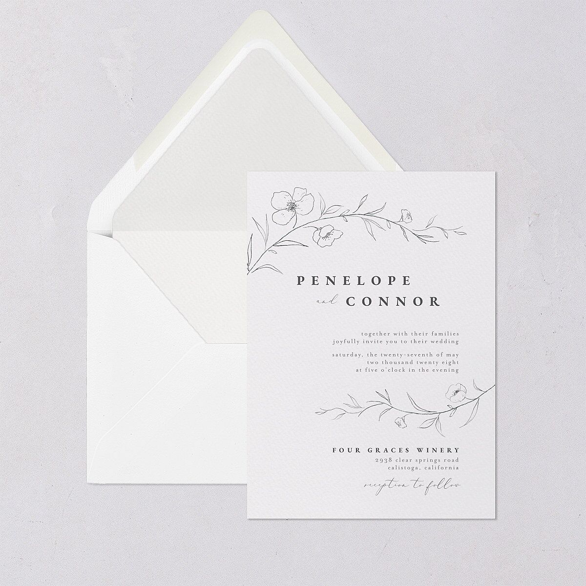 Graceful Botanical Euro Envelope Liners Shadow Gray Luxe