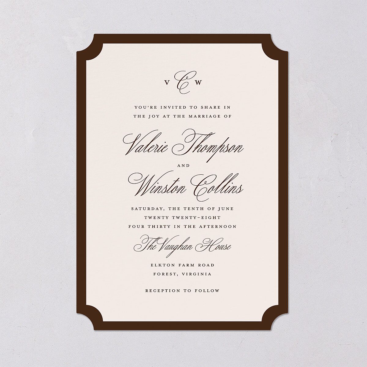 Elegant Eclectic Wedding Invitations Walnut Signature Blank No Ticket