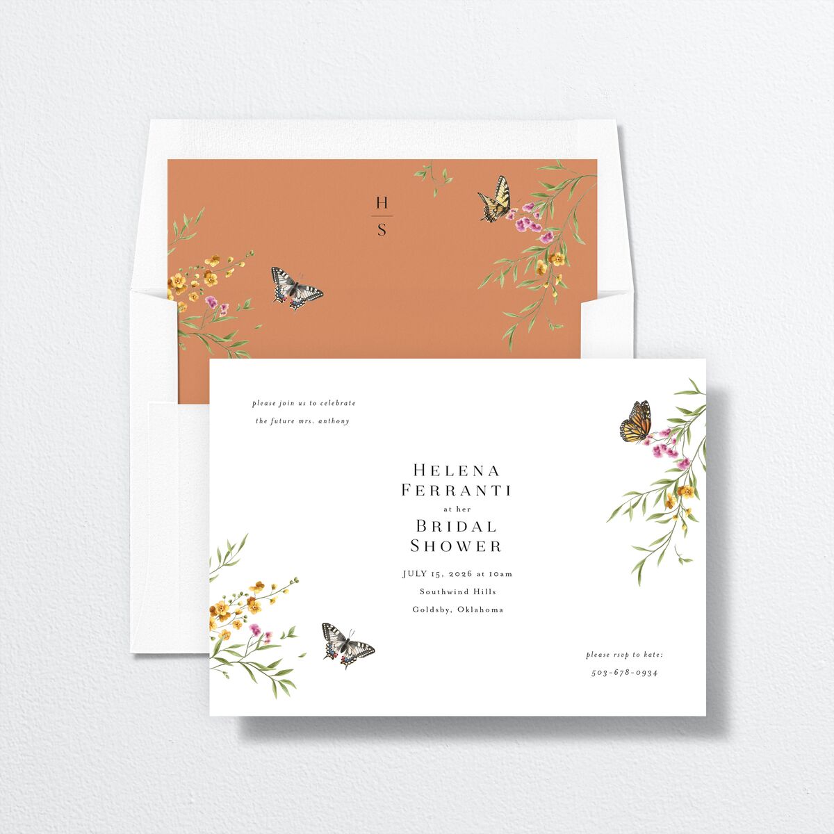 Rustic Butterflies Bridal Shower Invitations Pure White Signature Standard