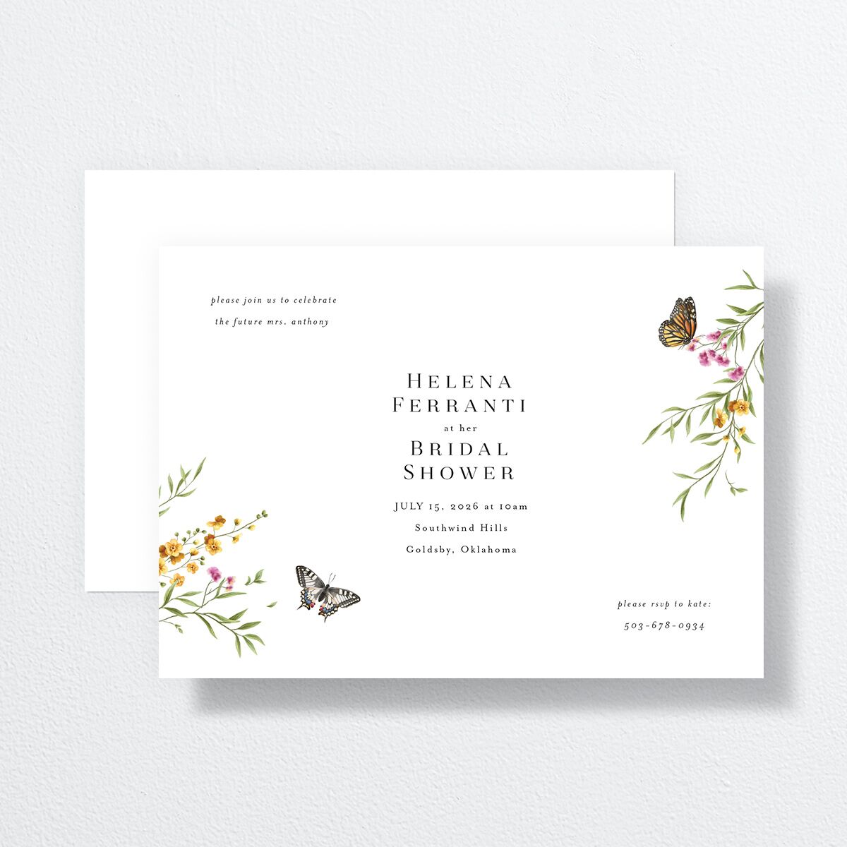 Rustic Butterflies Bridal Shower Invitations Pure White Signature Standard
