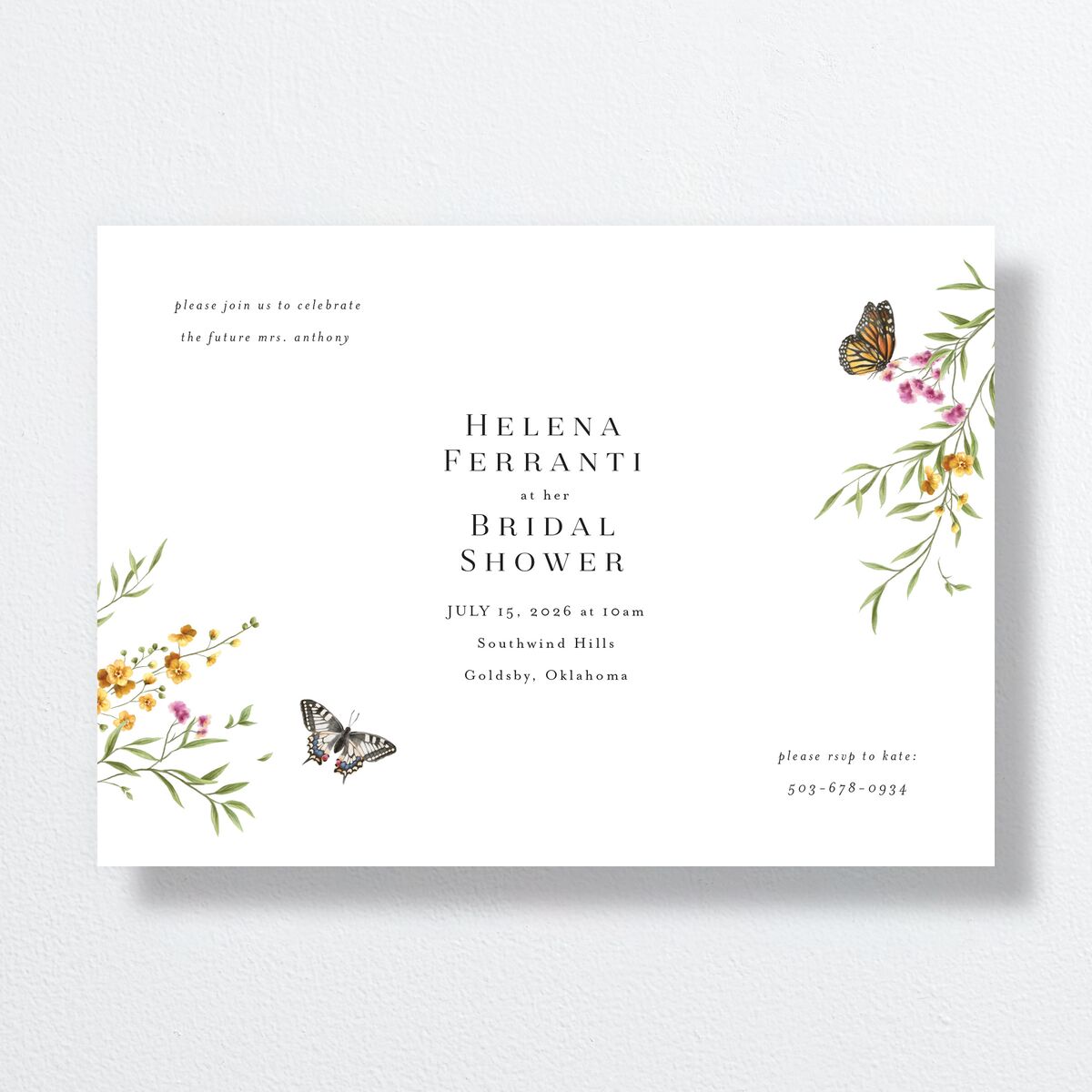 Rustic Butterflies Bridal Shower Invitations Pure White Signature Standard